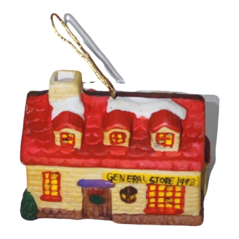 Vintage Ceramic General Store With Bell Ornament or Craft Charm Accent